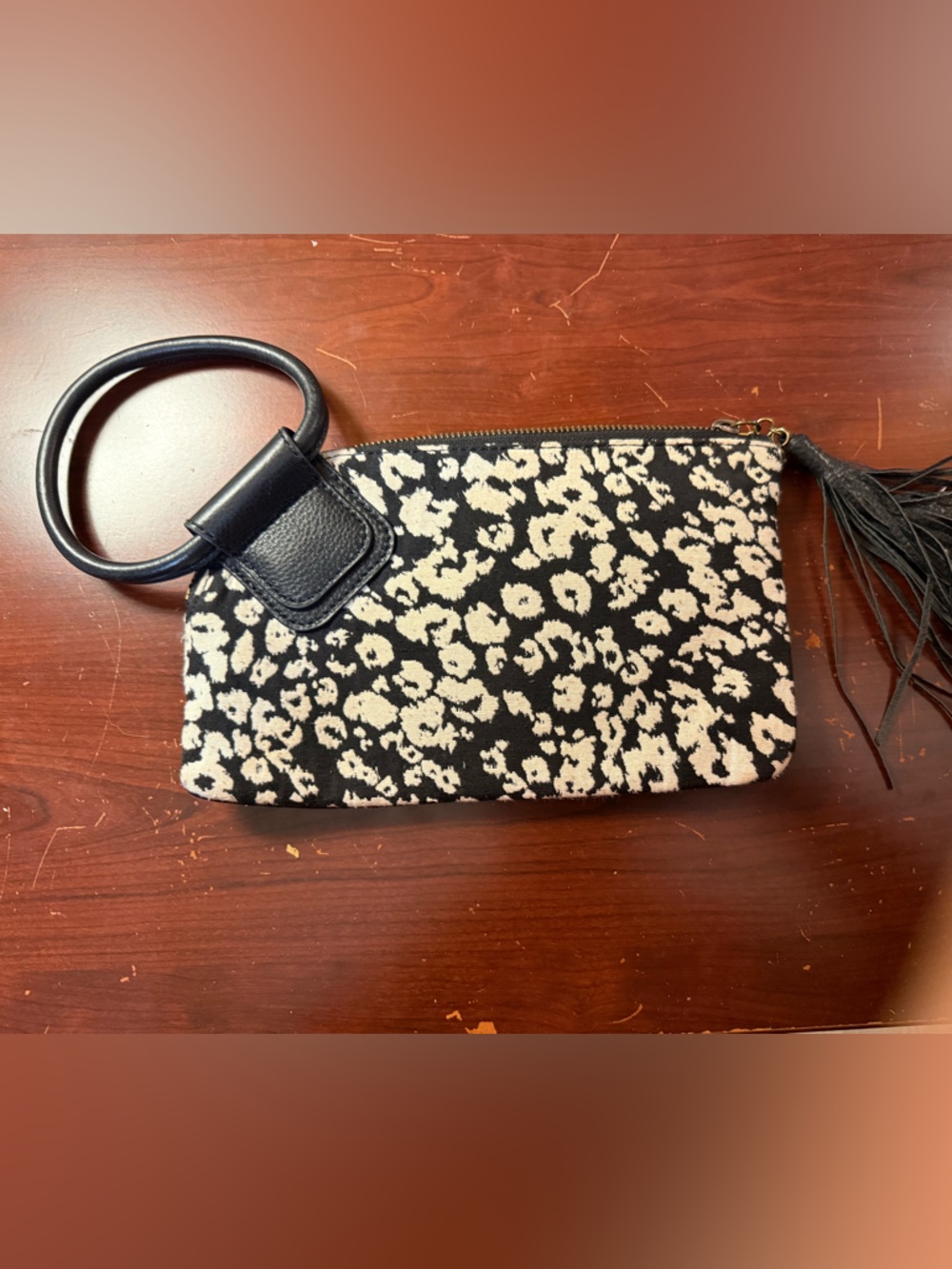 HOBO Black & White Leopard Print Wristlet Clutch